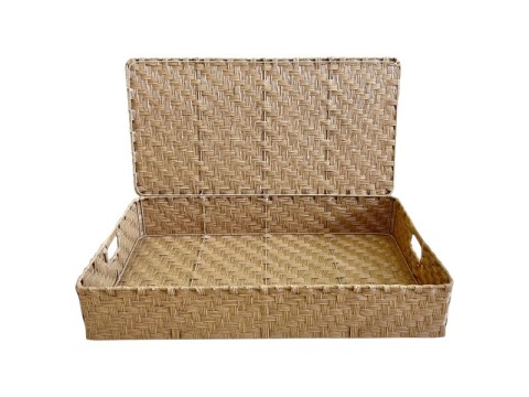 Superior Rectangular PE Twill-Weaving Underbed Basket with Hinged Lid and Handles